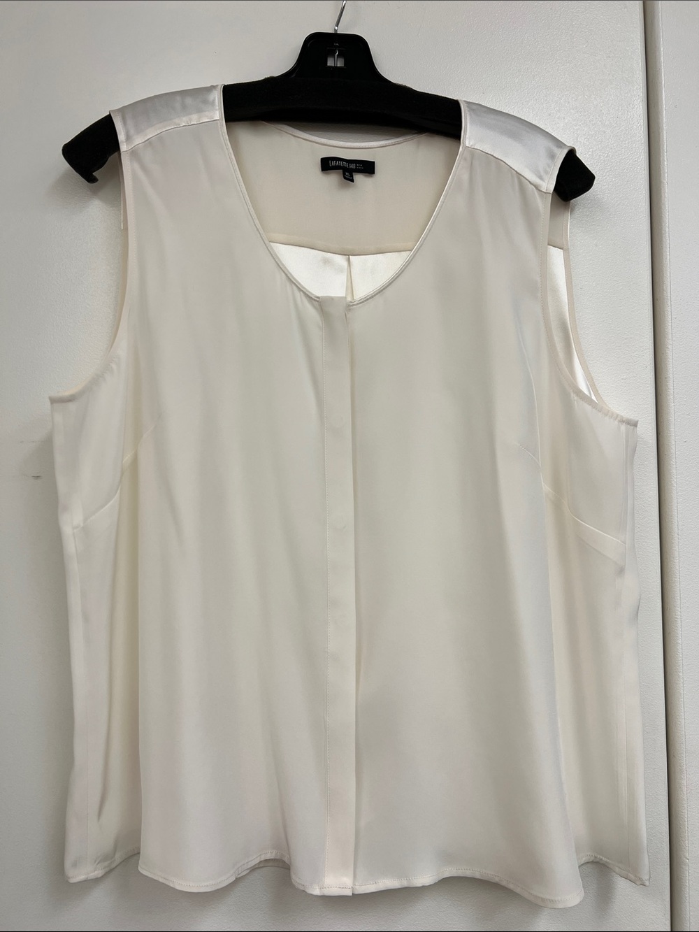 Lafayette 148 Ivory White Satin-Trim Sleeveless Tank Top Button Down Blouse XL